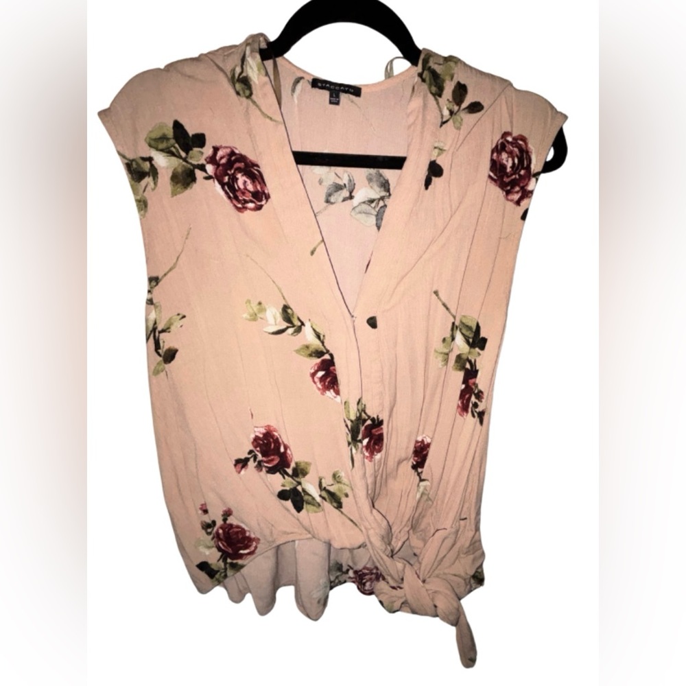 Floral front tie top